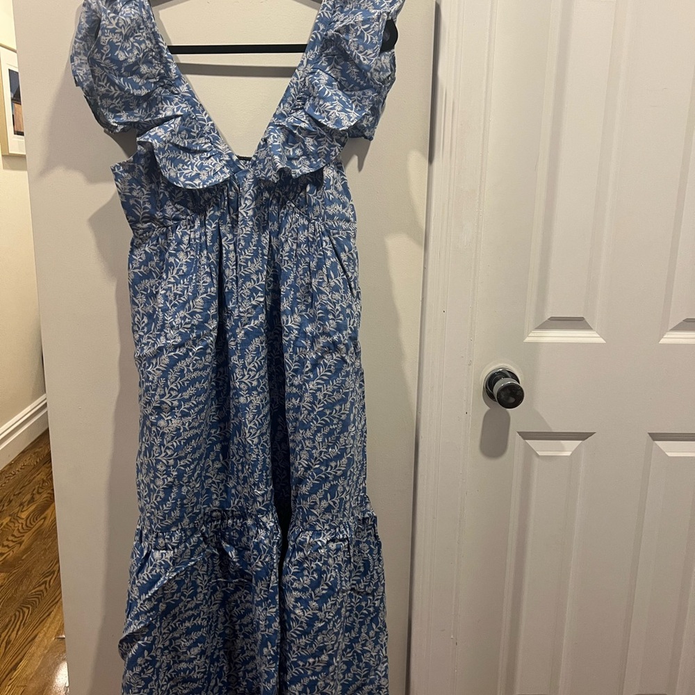 Elie Tahari Blue Tiered Maxi Sundress